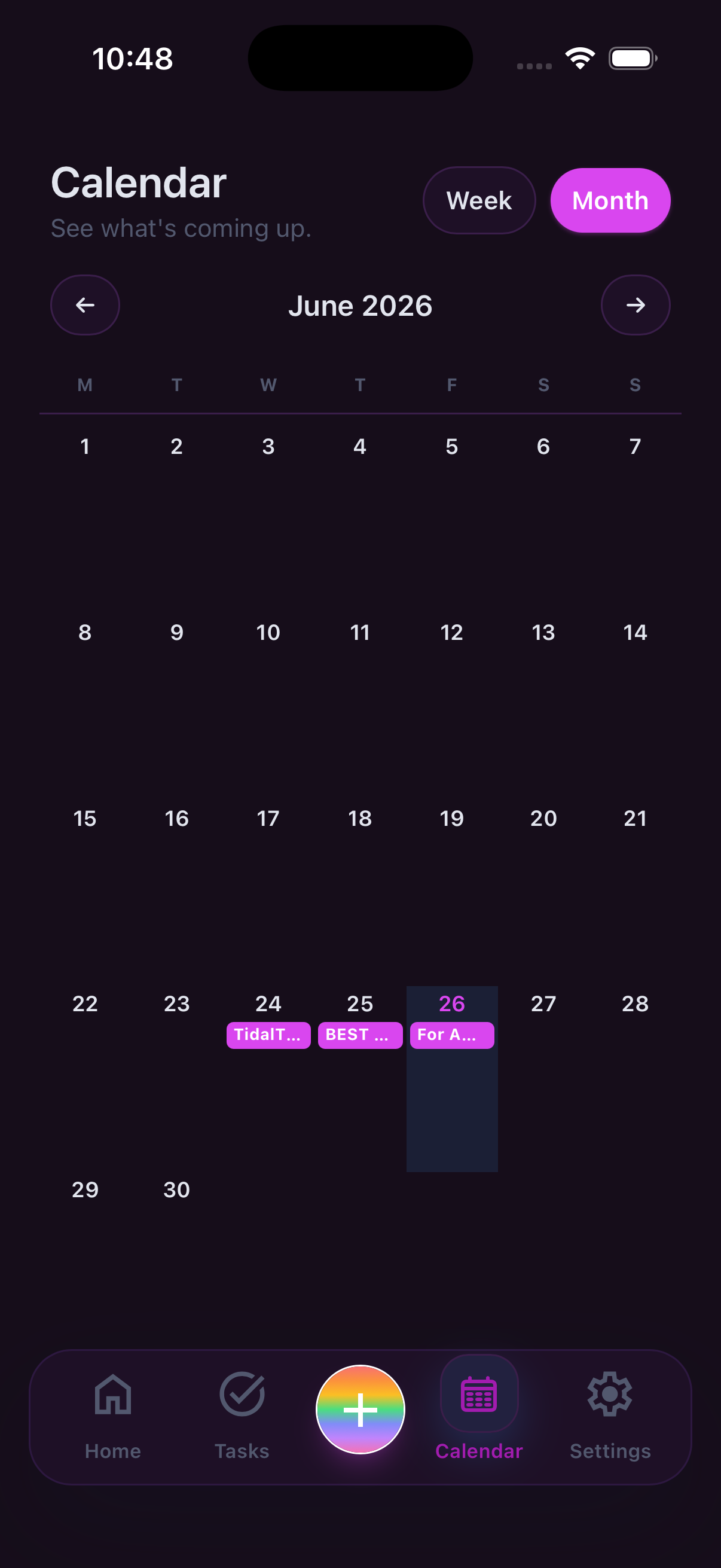 TidalTask monthly calendar