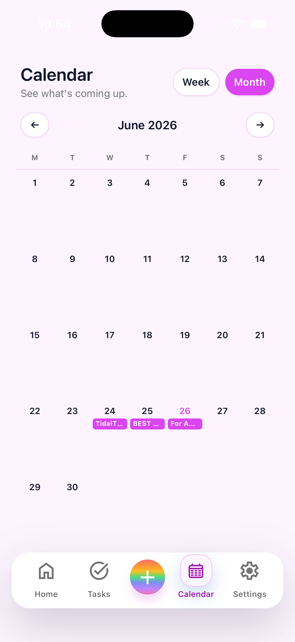 TidalTask monthly calendar