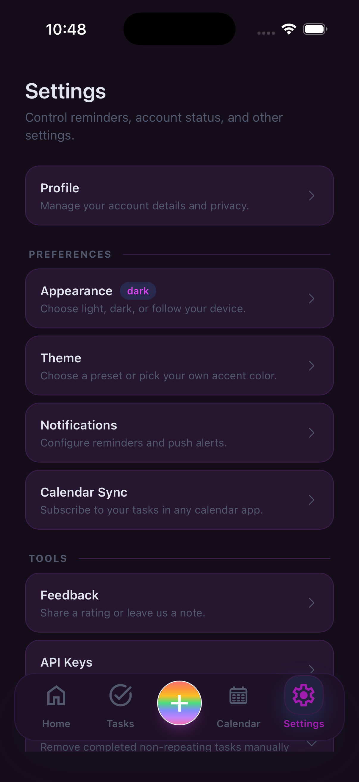 TidalTask settings