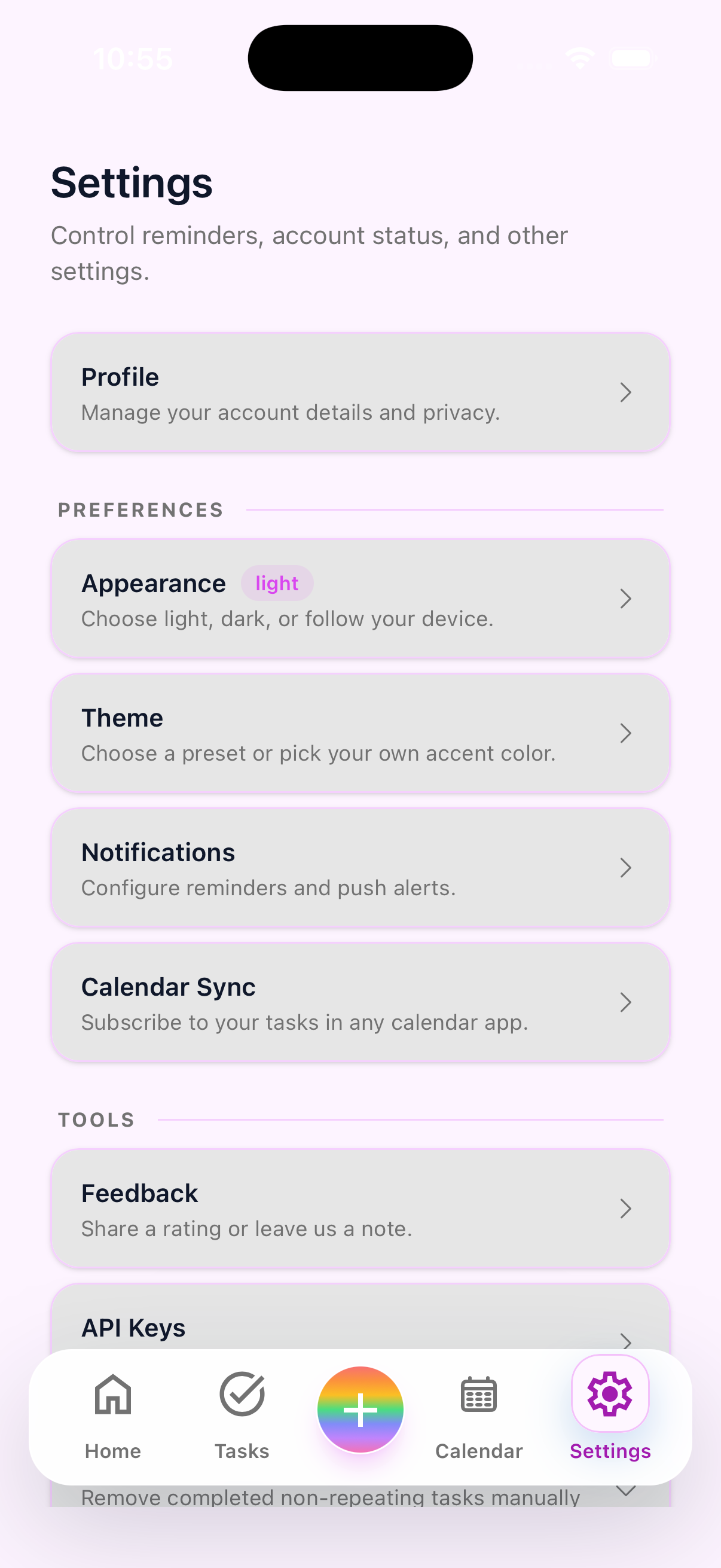TidalTask settings