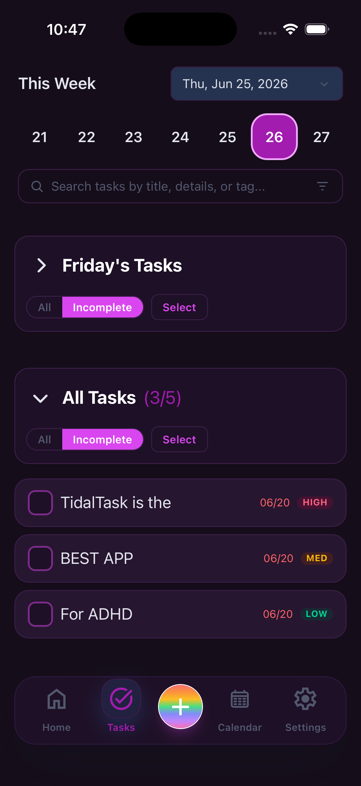 TidalTask tasks view