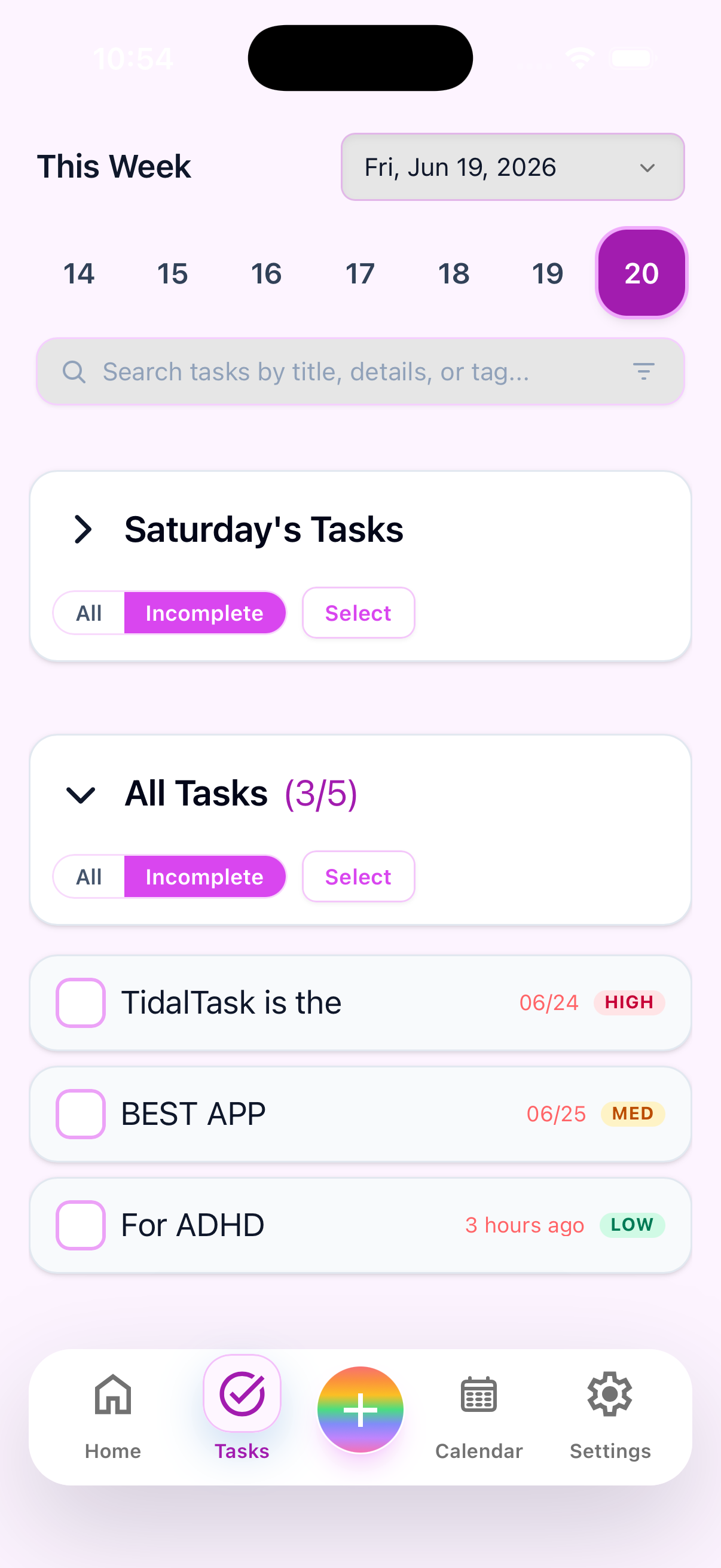 TidalTask tasks view