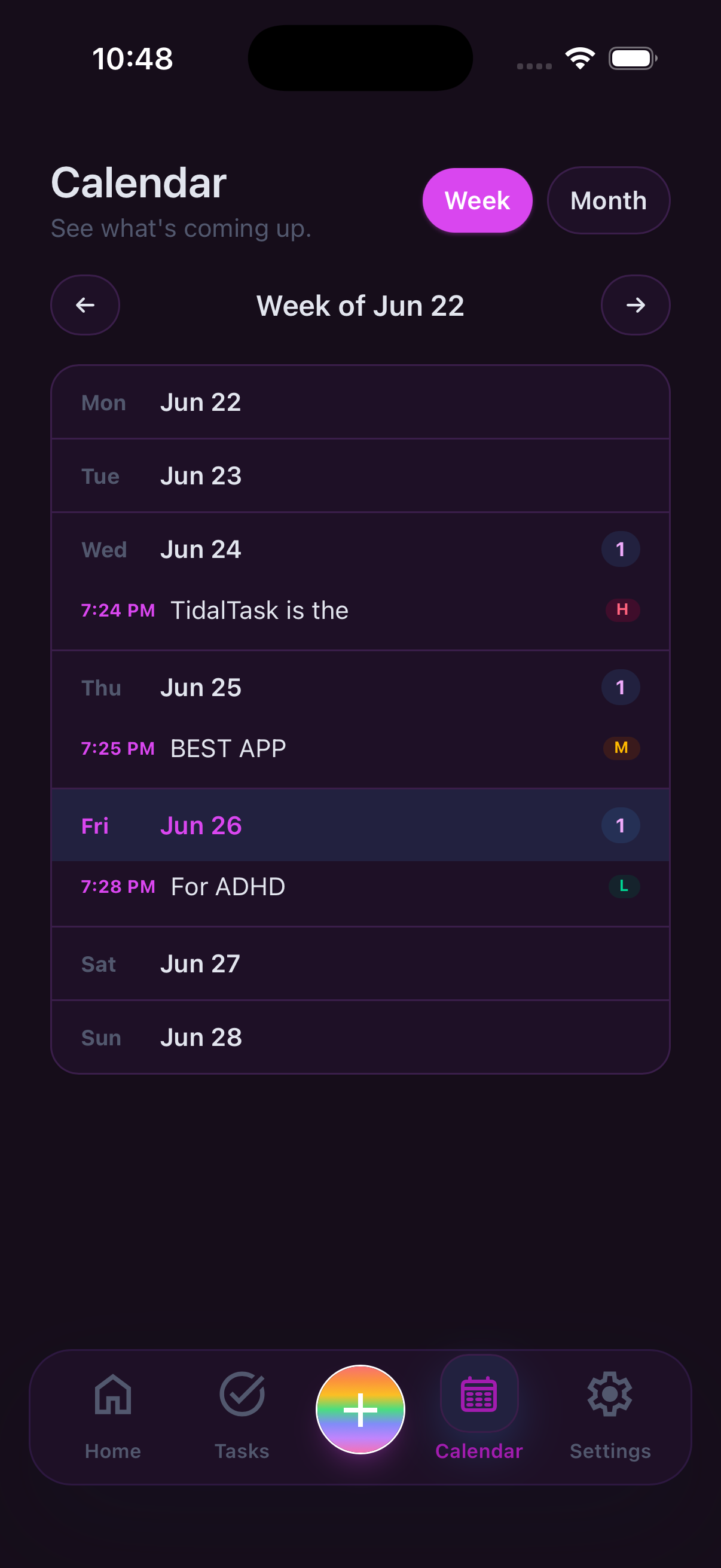TidalTask weekly view