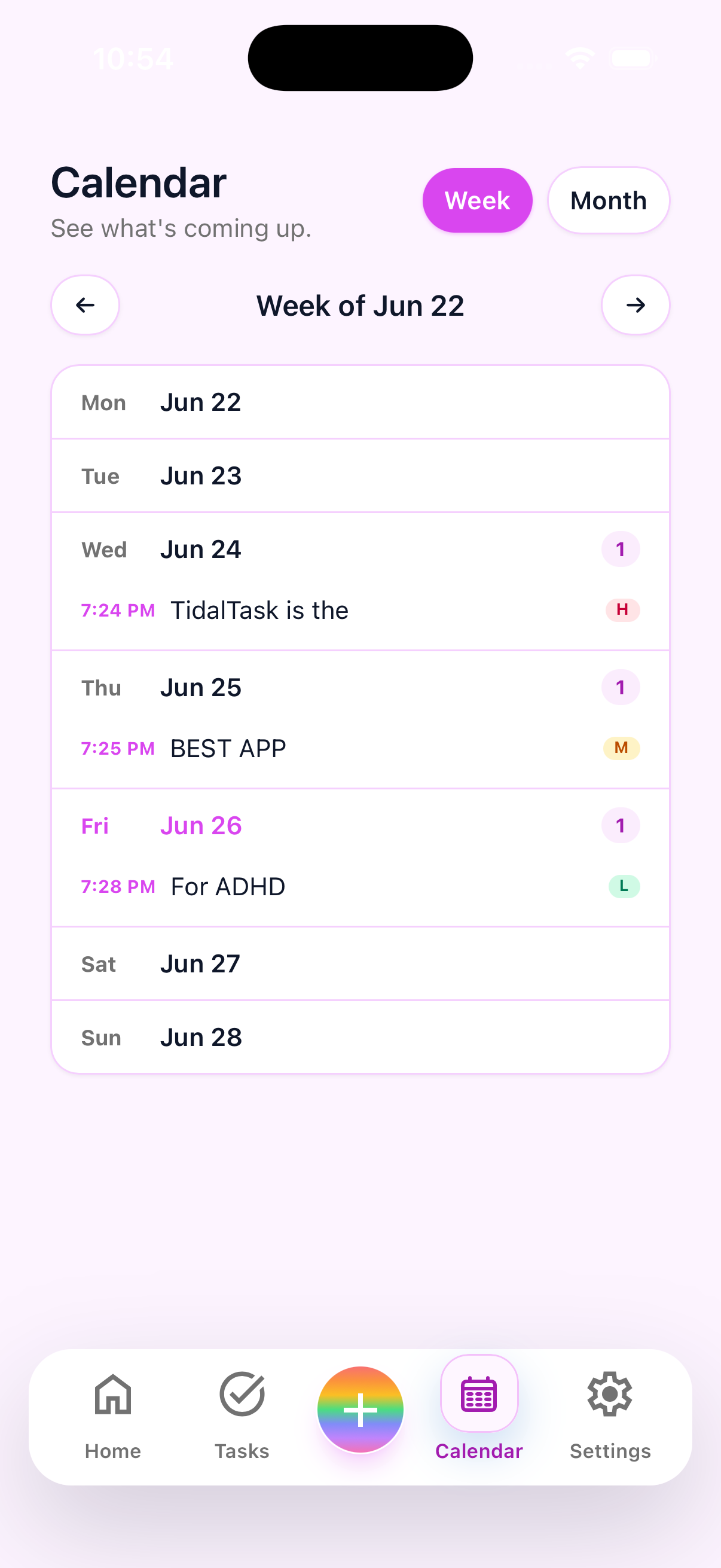 TidalTask weekly view
